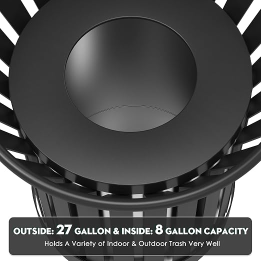 25.2IN Large Round Large Outdoor Trash Can, Heavy Duty Metal Slatted Garbage - Image 5