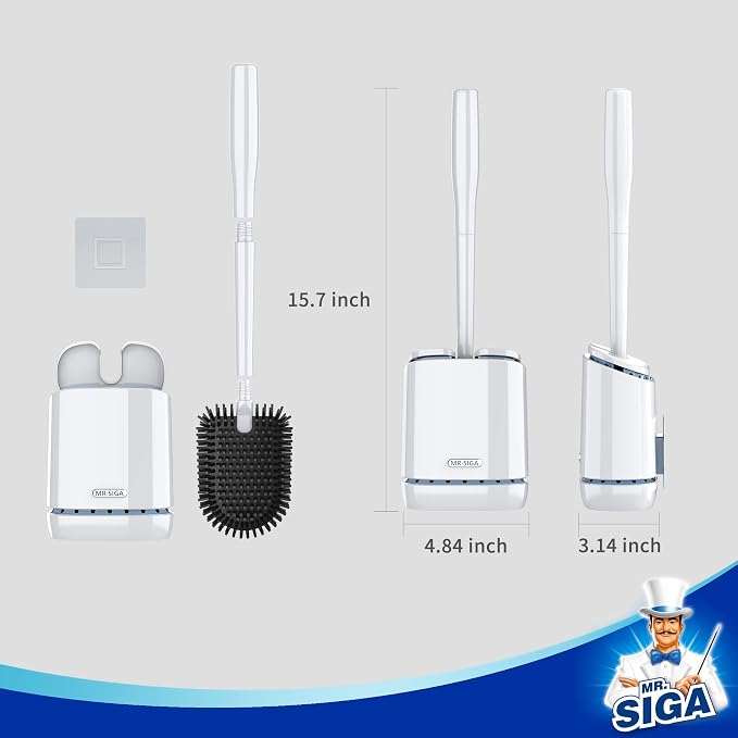 MR.SIGA Toilet Bowl Brush and Holder, Durable and Flexible Bristles, Wall - Image 6