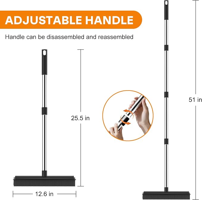 nacena Rubber Broom, 2 in 1 Pet Hair Removal Broom - Image 2