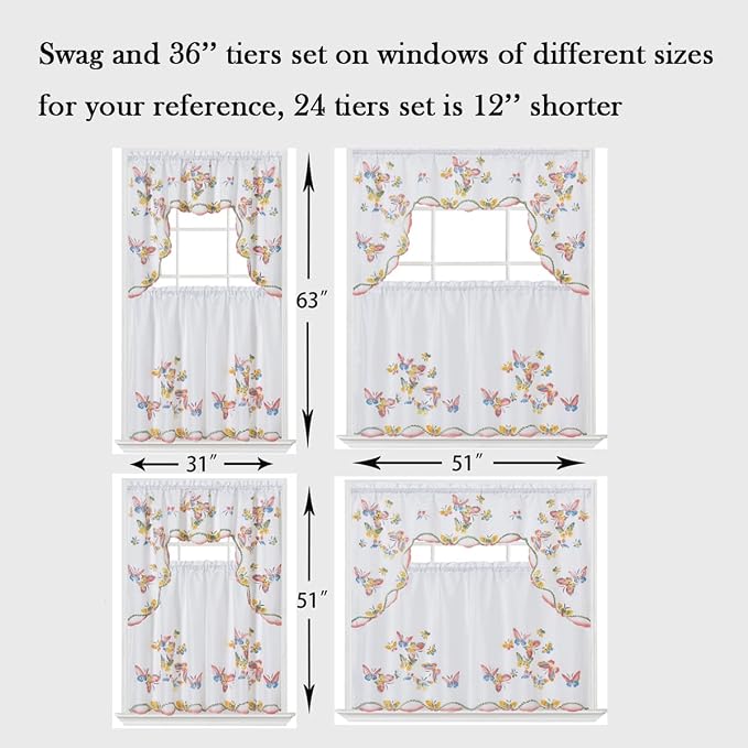 GOHD 3pcs Kitchen Curtain/Cafe Curtain Set, Farmhouse Air-Brushed by Hand of - Image 2