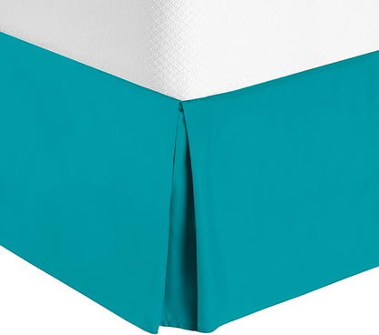 Bed Skirt - 100% Cotton 800 Thread Count Box Pleated Bed Skirt - Luxury Pleated Dust Ruffle, Hotel Quality Modern Bed Skirt, Easy Fit with 12 Inch Tailored Drop, Olympic Queen, Turquoise
