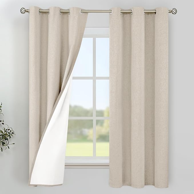 YoungsTex Oatmeal Linen 100% Blackout Curtains 63 Inch Length by YoungsTex