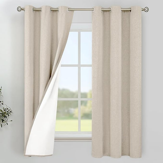 YoungsTex Oatmeal Linen 100% Blackout Curtains 63 Inch Length by YoungsTex