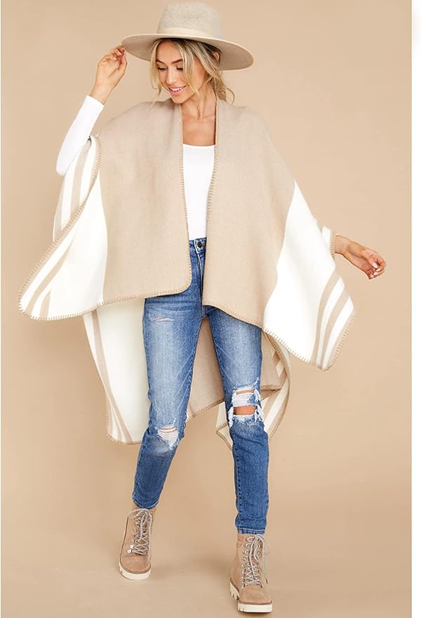 Moss Rose Women's Travel Plaid Shawl Wrap Open Front Poncho Cape for Fall Winter