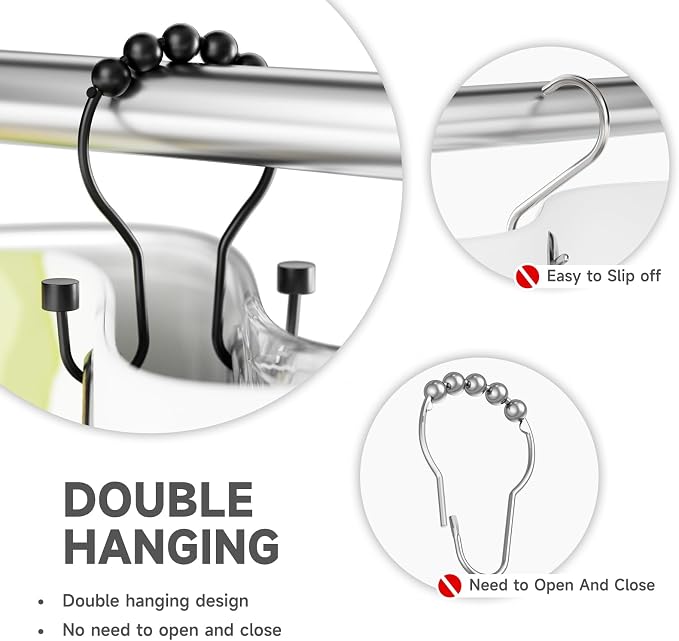Shower Curtain Hooks, Shower Curtain Rings Rust Proof Double Hook Shower - Image 3