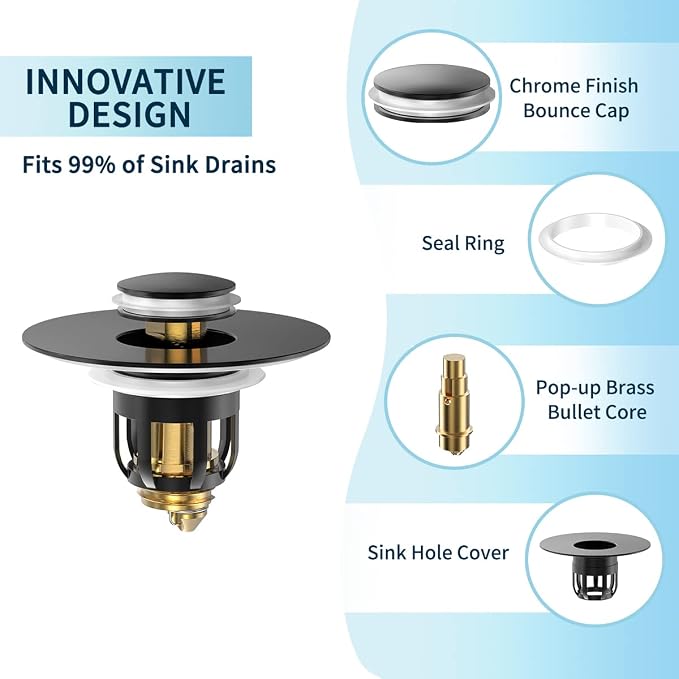 Universal Bathroom Sink Stopper, Pop Up Sink Stopper - Image 4