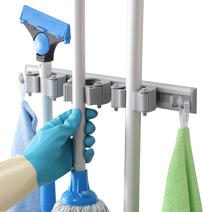DrDirt Broom Holder Wall Mount, Heavy Duty Aluminum Mop and Broom Organizer by DrDirt
