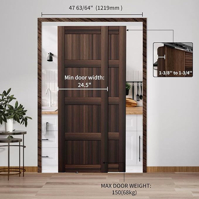 Heavy Duty Bypass Sliding Closet Door Track Hardware 48", 4FT Aluminium Pocket - Image 3