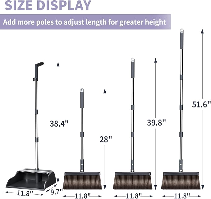 Broom and Dustpan Set, 51.6" Long Handle Broom - Image 6