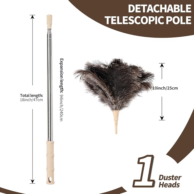 Ostrich Feather Duster 27-94Inch Retractable Fluffy Natural Detachable Ostrich - Image 2