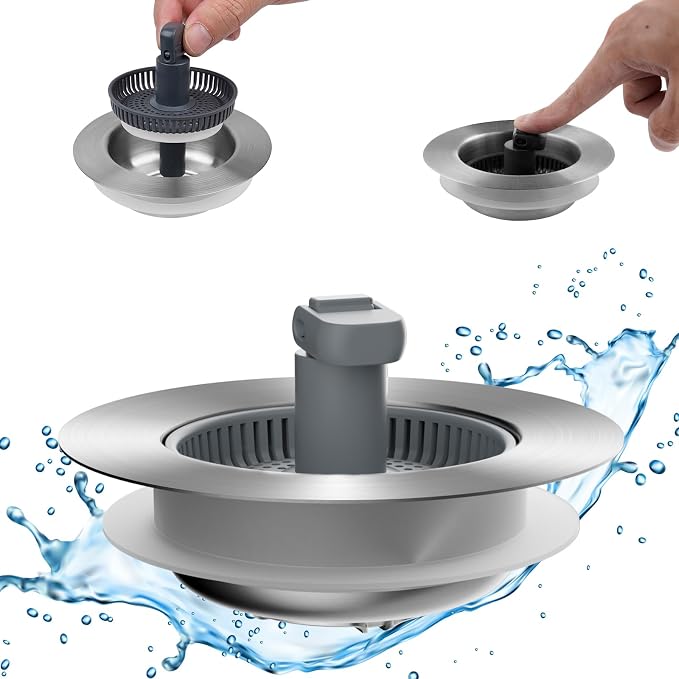 Hibbent Upgraded 3 in 1 Kitchen Sink Drain Strainer and Stopper Combo, by Hibbent