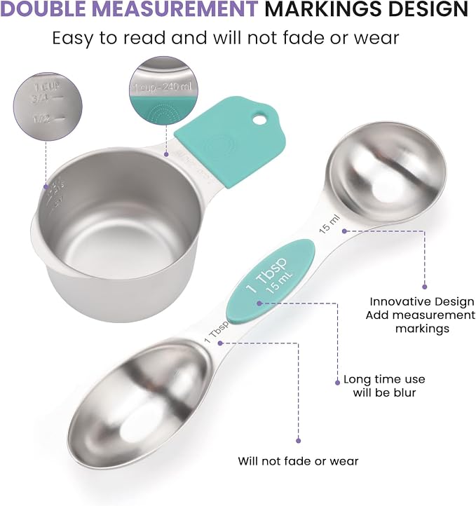 Magnetic Measuring Cups and Spoons Set-Heavy Duty 304 Stainless Steel，Double - Image 4
