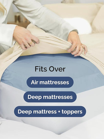 Extra Deep Pocket Cal King Sheets - 4 Piece Breathable & Cooling Bed Sheets - Hotel Luxury Bed Sheet Set - Soft, Wrinkle Free & Comfy - Easily Fits Extra Deep Mattresses - Deep Pocket Off White Sheets
