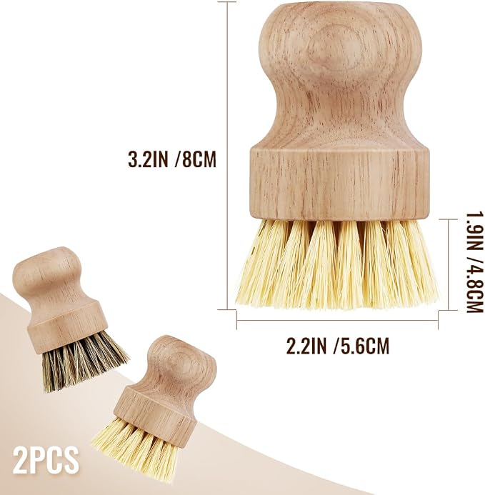 2 Pcs Dish Brush, Wood Dishes Scrub Brush, Pot Brush - Image 2