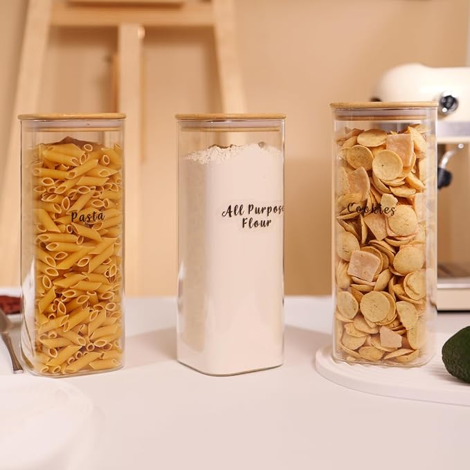 3 Pcs Square Glass Pantry Storage Containers - 62oz Thicken Glass Food Storage - Image 8