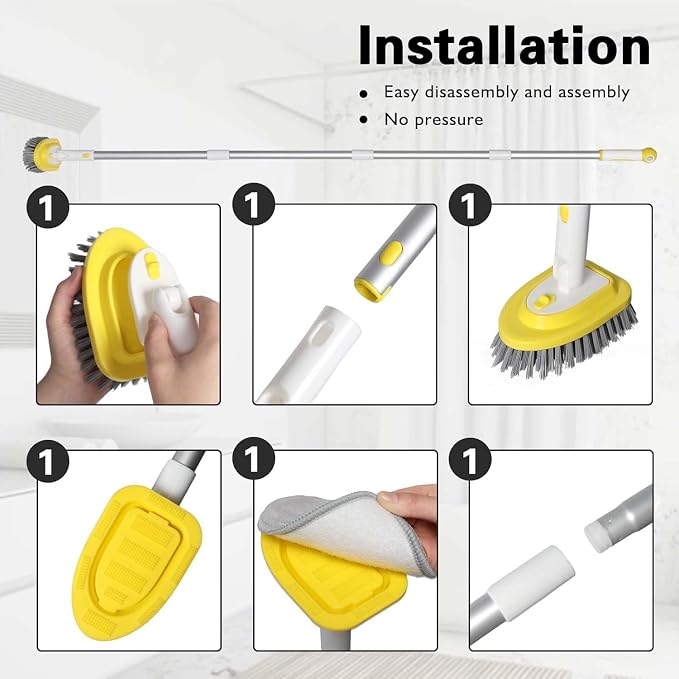 Shower Brush Scrubber with 51" Long Handle, 3 in 1 Tub and Tile Cleaning Brush - Image 6