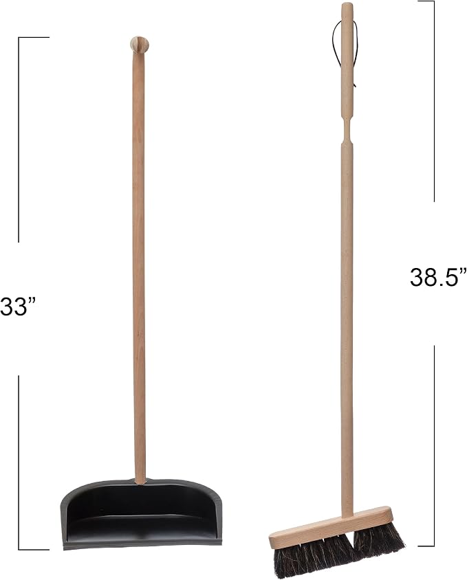 Creative Co-Op Beech Wood Broom & Standing Metal Dust Pan, Natural & Black - Image 3