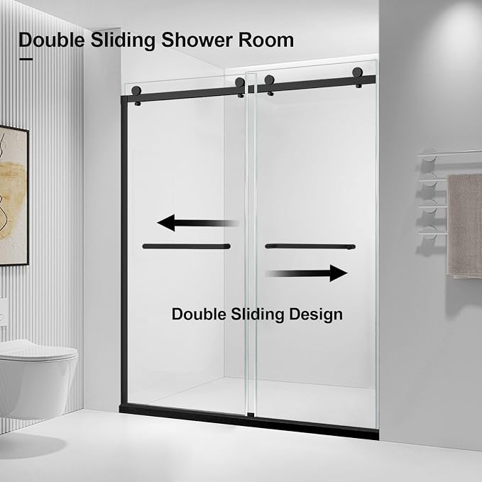 Double Sliding Shower Door, 18 inch Stainless Steel Handle, Matte Black - Image 7