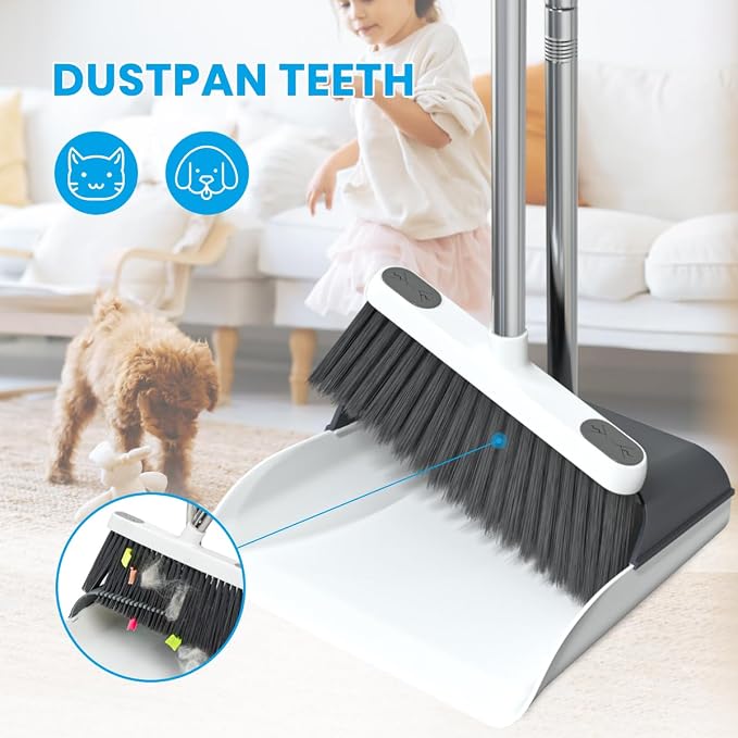 Stand Up Dustpan and Broom Set 50” Long Handle Broom - Image 2