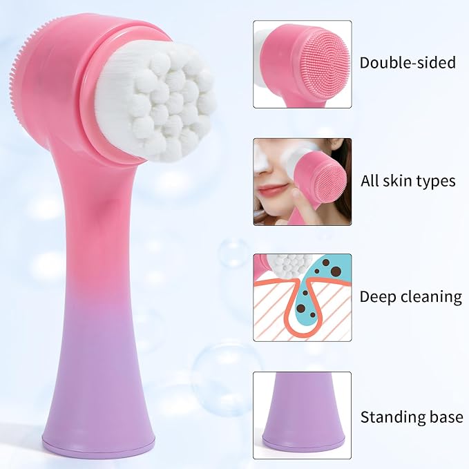 Face Brush 2 in 1, Silicone Facial Cleansing Exfoliating Brush Soft Bristles - Image 2