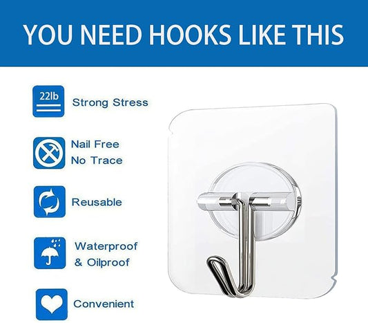 COLOGO 100 Pack Adhesive Hooks 24lb Heavy Duty Self Adhesive Hooks, Transparent - Image 2