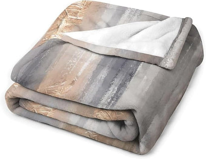 Abstract Gradient Blanket, Modern Fashion Baroque Gold Grey Painting Strokes Pattern Soft Warm Cozy Plush Flannel Covers for Livingroom Bedroom Couch Chair Camping Travel Home Decor Tapestry 30x40in