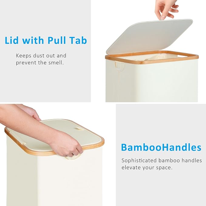 efluky Laundry Basket with Lid and Removable Bag, 100L Tall Laundry Hamper with - Image 3