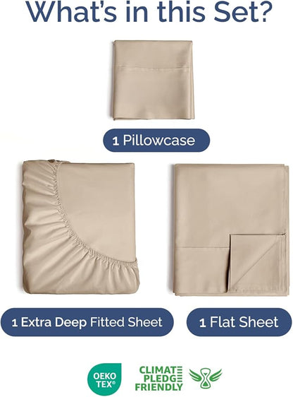 Extra Deep Pocket Twin XL Sheets - 3 Piece Breathable & Cooling Bed Sheets - Hotel Luxury Bed Sheet Set - Soft, Wrinkle Free & Comfy - Easily Fits Extra Deep Mattresses - Deep Pocket Cream Sheets Set