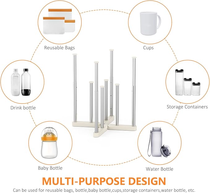 Reusable Storage Bag Drying Rack, Retractable Metal Bottle Drying Rack - Image 7