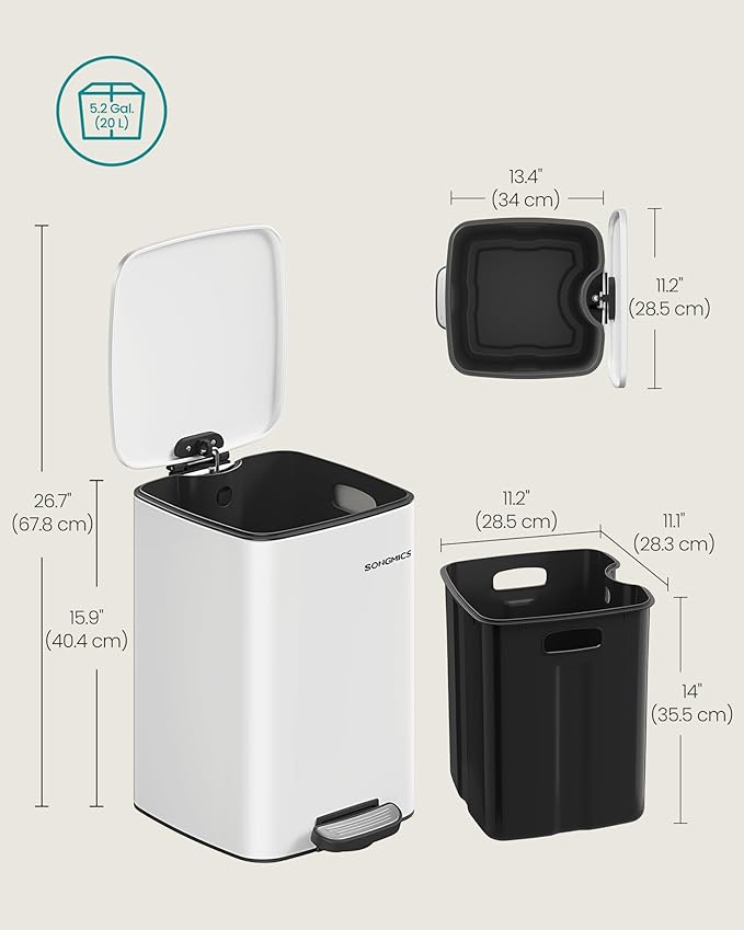 SONGMICS Kitchen Trash Can, 5.2-Gallon Trash Bin, Stainless Steel Garbage Can - Image 7