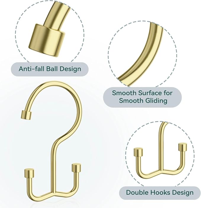 Goowin Shower Curtain Hooks, Shower Curtain Rings, Durable Gold Shower Curtain - Image 4
