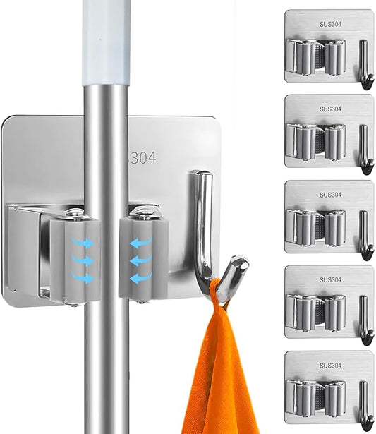 5 Pack Heavy Duty Mop and Broom Holder Wall Mount, No Drill Self Adhesive by Unknown