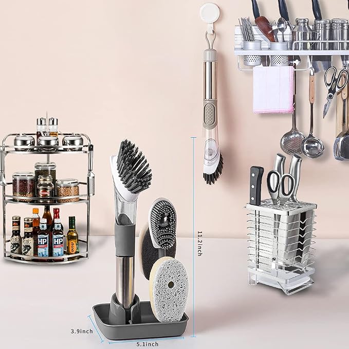 4-in-1 Dish Cleaning Brush Soap Dispensing Dish Brush Set - Image 7