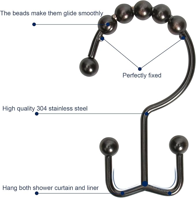 Shower Curtain Hooks, Sturdy Stainless Steel Double Sided Shower Hooks Rings - Image 3