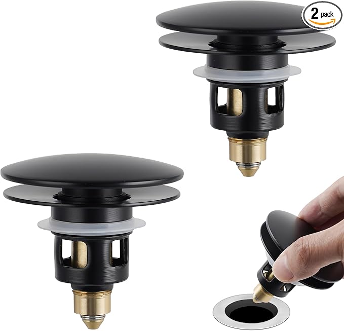 Universal 2PCS Bathroom Sink Stopper 2 in 1 Pop Up Metal Sink Drain Strainer by Greatcomfortathome