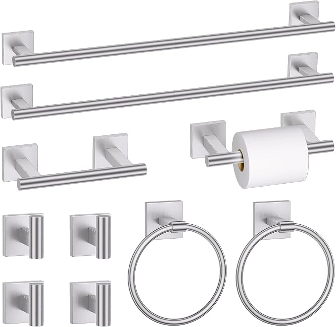 10 Pieces Brushed Nickel Towel Bar Set, Double Dase Toilet Paper Holder by SOAEZ