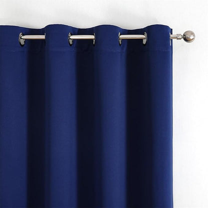 MIUCO 1 Pair Thermal Insulated Grommet 52-Inch-by-84-Inch Blackout Window Curtain Panels with 2 Tie Backs, Navy Blue