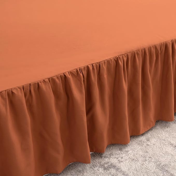 Terracotta Bed Skirt Full Size Ruffled Bed Skirt with Split Corners, Full Bed Skirt 16 Inch Drop, Full Size Bed Skirt Terracotta for Ruffled Bed Skirt with Split Corners, Bed Skirts Full Size