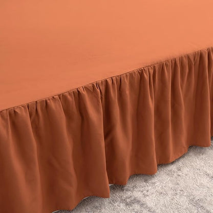 Terracotta Bed Skirt Full Size Ruffled Bed Skirt with Split Corners, Full Bed Skirt 16 Inch Drop, Full Size Bed Skirt Terracotta for Ruffled Bed Skirt with Split Corners, Bed Skirts Full Size