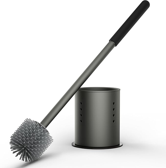 RV Toilet Brush and Holder Set- One-Piece Long Handle, Silicone Head, Magnetic by Safoner