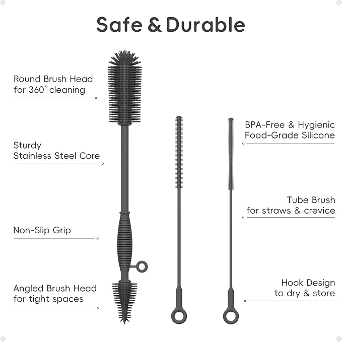 Silicone Cleaning Brush Kit, Water Bottle and Straw Cleaner Brush Set - Image 2
