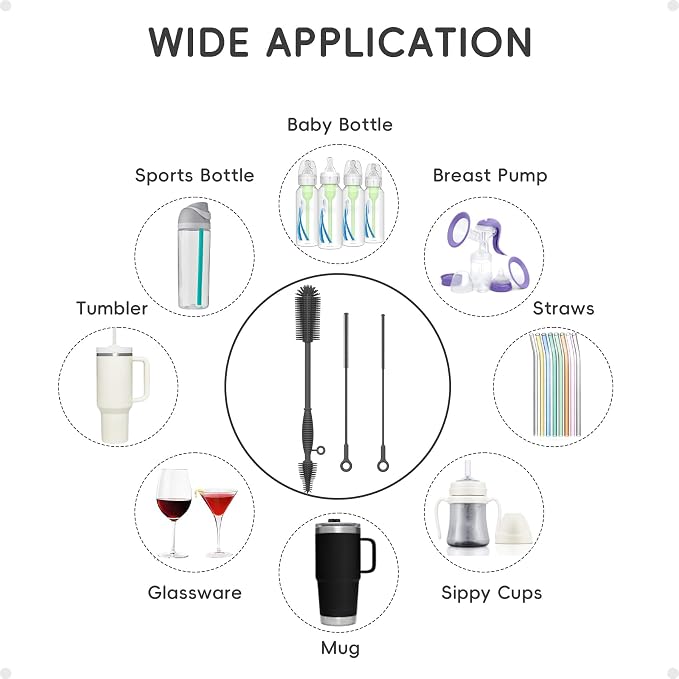 Silicone Cleaning Brush Kit, Water Bottle and Straw Cleaner Brush Set - Image 6