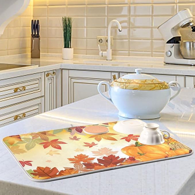 Autumn Fall Dish Drying Mat for Kitchen Counter Pumpkin Maple Leaves Drying Mat - Image 6