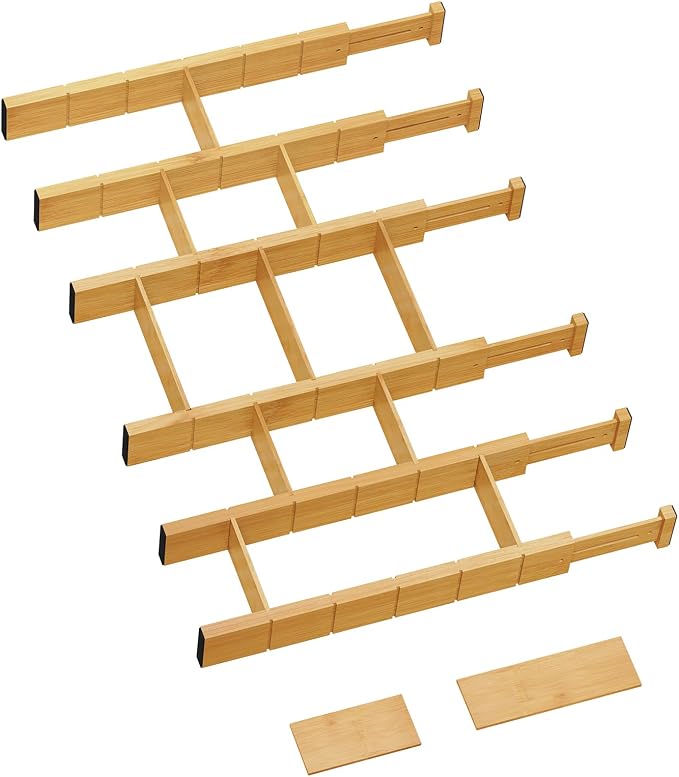 6 Pack Bamboo Drawer Dividers by GZOOGHOME
