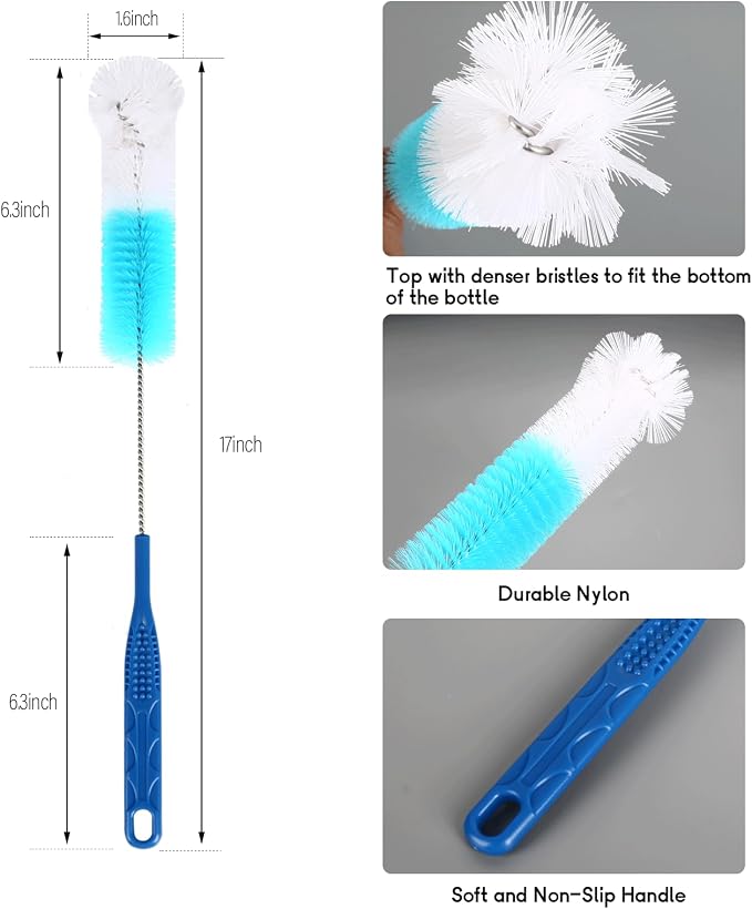12 Pack Glass Tube Pipe Cleaner Set, 17 Inch Long Handle Nylon Brush - Image 3