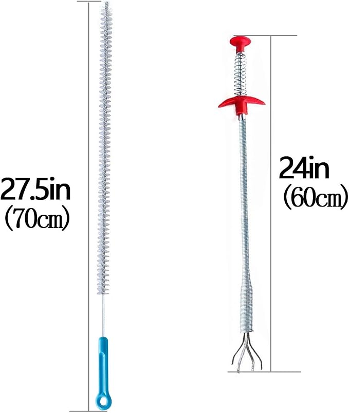 39inch Drain Clog Remover, 20inch Drain Snake Hair Remover＆ Cleaning Brush - Image 2