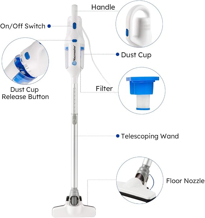 Vacmaster Corded Stick Vacuum Cleaner 2 in 1 Ultra-Lightweight 14Kpa Power - Image 2