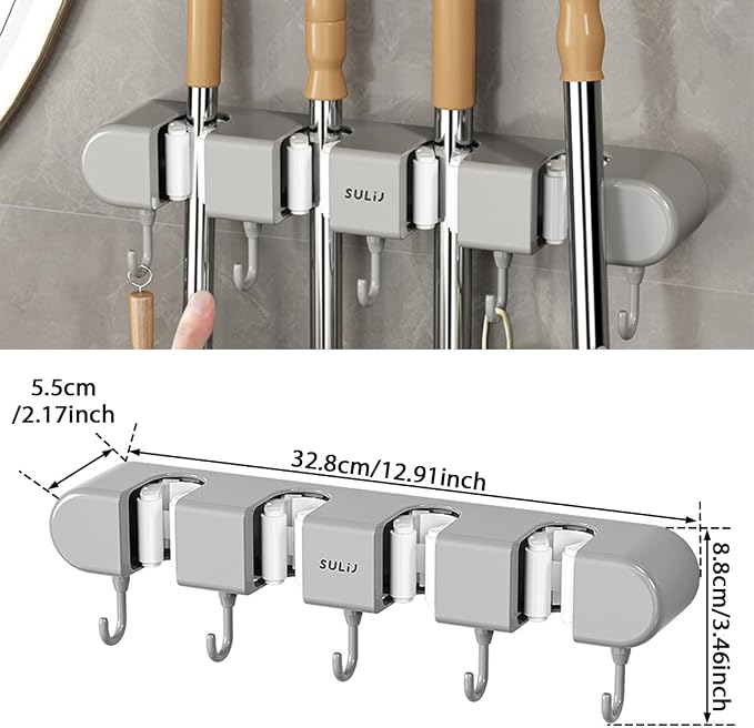 3PCS Broom Holder Wall Mount, No-Drilling Self-Adhesive Mop and Broom Storage - Image 8