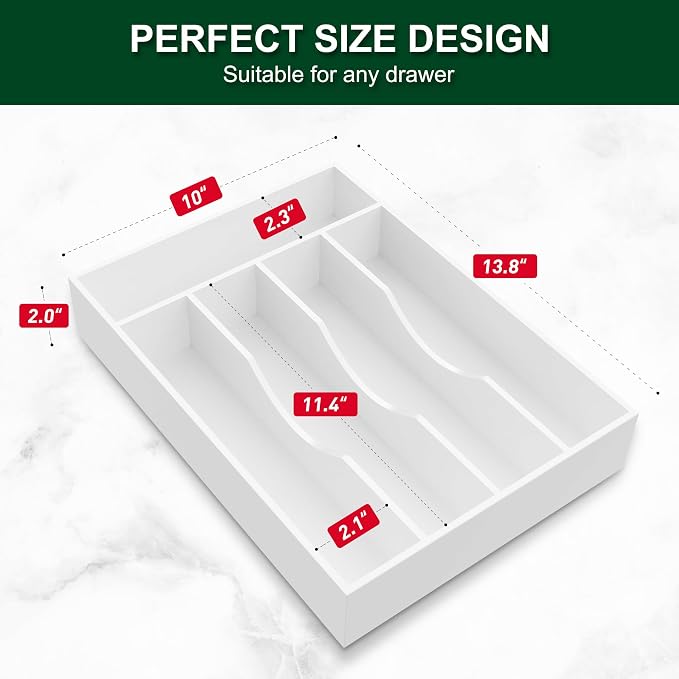 Bellsal White Utensil Organizer 10 Inch Silverware Tray - Image 3