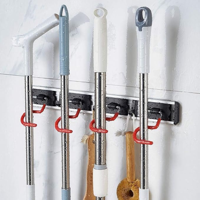 Wall Mounted Mop and Broom Holder, Stainless Steel, 34 Inches, 8 Position Rack - Image 4